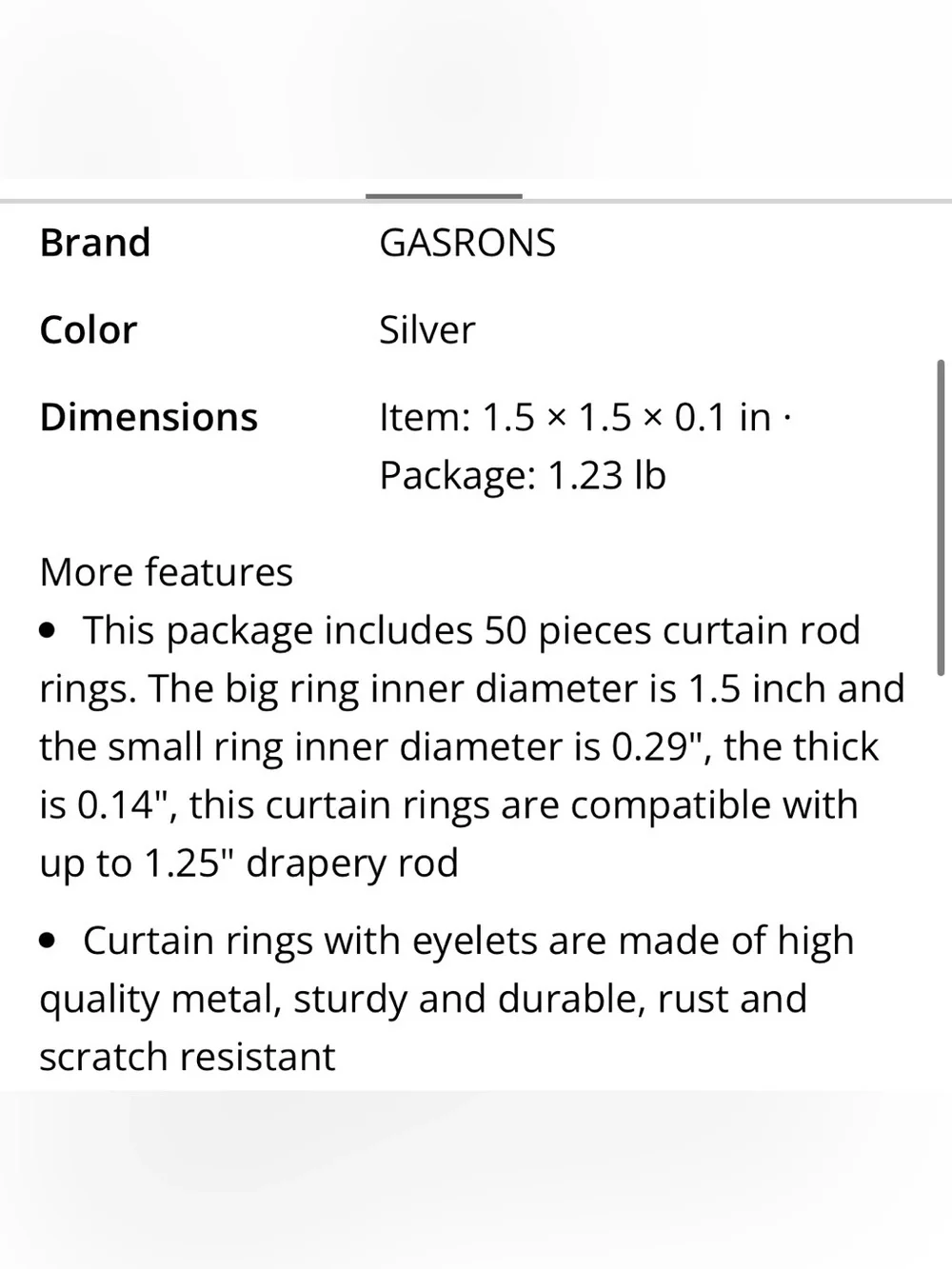 Curtain Rings for 1.25” Drapery Rod 50pcs - SILVER